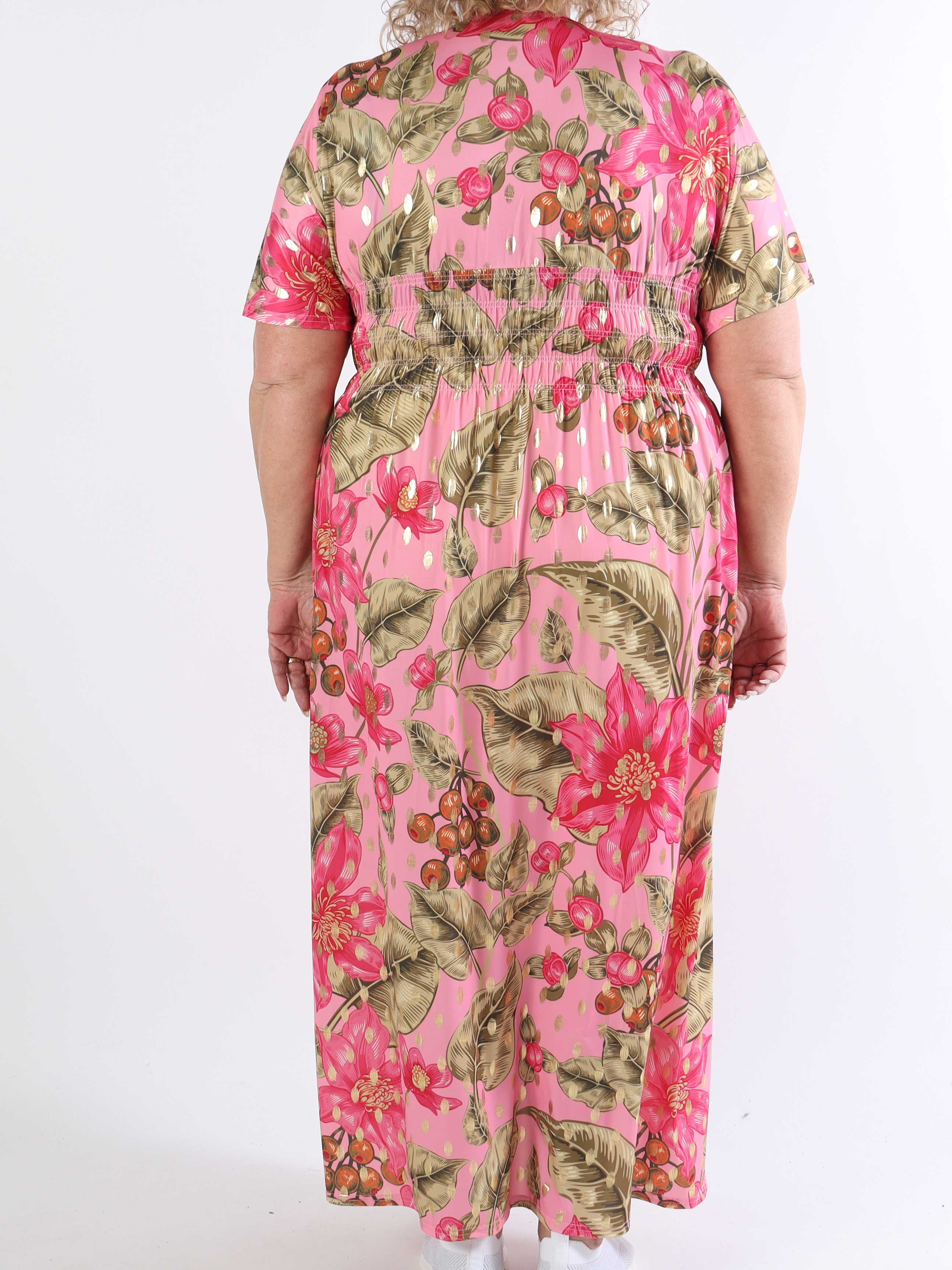 Pams Berry - Lang plus size elastisk kjole med smock i livet